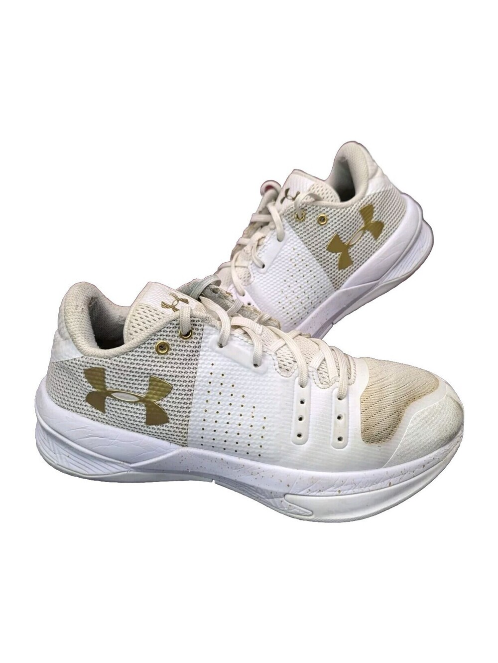 Under Armour UA Block City Volleyball Shoes White Gold 1290204-100 WOMENS 8 39